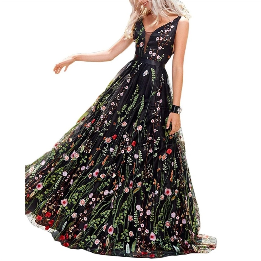 (Last 1)❣️ Madrid flamenco Avila lace floral black backless maxi dress
